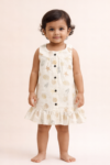 Baby Girls Muslin Cotton Sleeveless Frock – Cream Sea Print, Button Front, Ruffled Hem (0–24 Months)