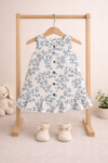 Baby Girls Muslin Cotton Sleeveless Frock – Soft floral blue Print, Button Front, Ruffled Hem (0–24 Months)