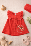 Little Apple Premium Muslin Baby Girl Frock – Sleeveless Double Layer Cotton Dress with Floral Embroidery (6–24 Months)