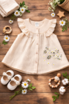 Little Apple Premium Muslin Baby Girl Frock – Sleeveless Double Layer Cotton Dress with Floral Embroidery (6–24 Months)
