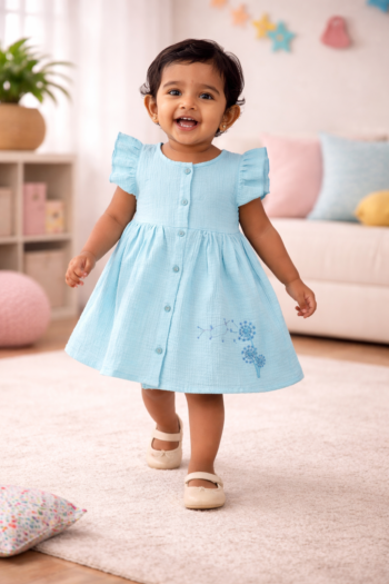 Premium  Muslin Cotton Baby girl  – Soft Crinkle frock | Summer Breathable Outfit