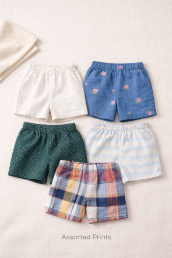 Little Apple Baby Boys & Girls Muslin Cotton Shorts – Assorted Prints | Soft Breathable Summer Shorts | 0–24 Months