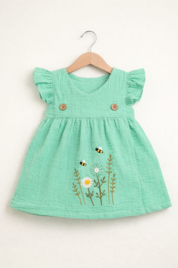 Premium  Muslin Cotton Baby girl  – Soft Crinkle frock | Summer Breathable Outfit