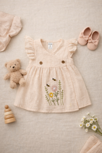 Premium  Muslin Cotton Baby girl  – Soft Crinkle frock | Summer Breathable Outfit
