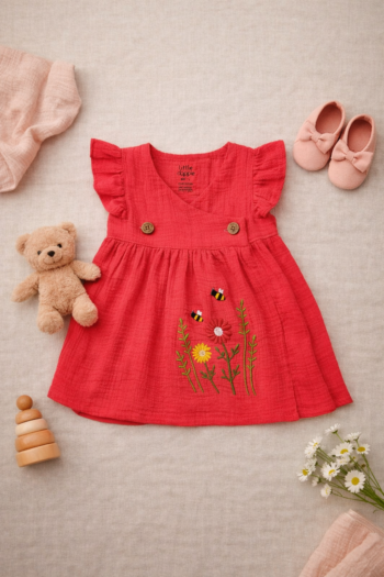 Premium  Muslin Cotton Baby girl  – Soft Crinkle frock | Summer Breathable Outfit