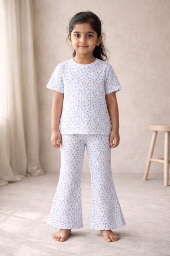 Blue floral Ribbed Co-ord Set for Girls
