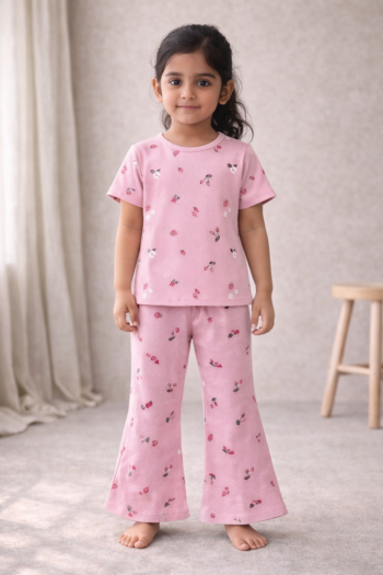 Blush Floral Ribbed Co-ord Set for Girls