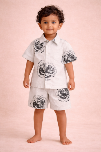 Little Apple Boys Pure Cotton Co-ord Set – Soft Printed Shirt & Shorts