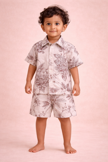 Little Apple Boys Pure Cotton Co-ord Set – Soft Printed Shirt & Shorts