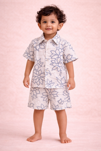 Little Apple Boys Pure Cotton Co-ord Set – Soft Printed Shirt & Shorts
