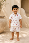 Little Apple Boys Pure Cotton organic Muslin Co-ord Set – Soft Printed Shirt & Shorts
