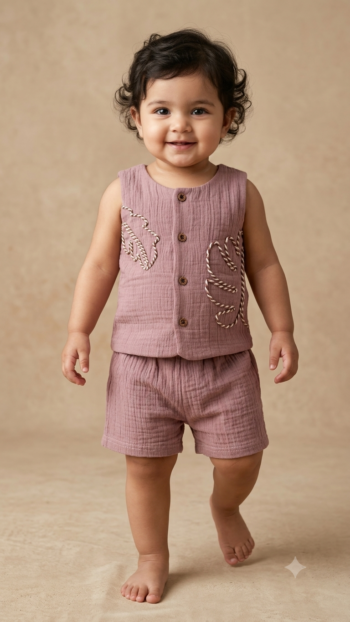Little Apple Boys Double layered lining rope work Pure Cotton organic Muslin Co-ord Set –  Jabla & Shorts